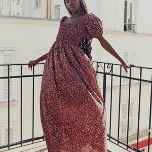 Aurora Puff Sleeve Maxi Dress - Faded Onyx/Light Ruby Floral